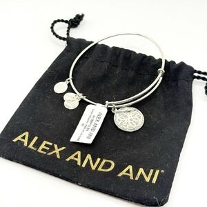 NWT Alex and Ani "Path of Life" Silver Tone Charm Bracelet Motivational w/ Pouch